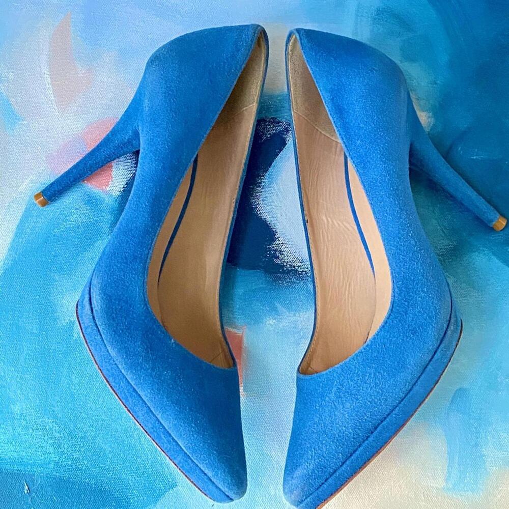 Pour La Victoire Blue Suede Heels Pointed Toe 9.5 - Picture 5 of 9